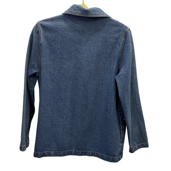 Tantrums Womens Denim Jacket Embroidered Flamingos Tree Holiday Lights S - Picture 5 of 6